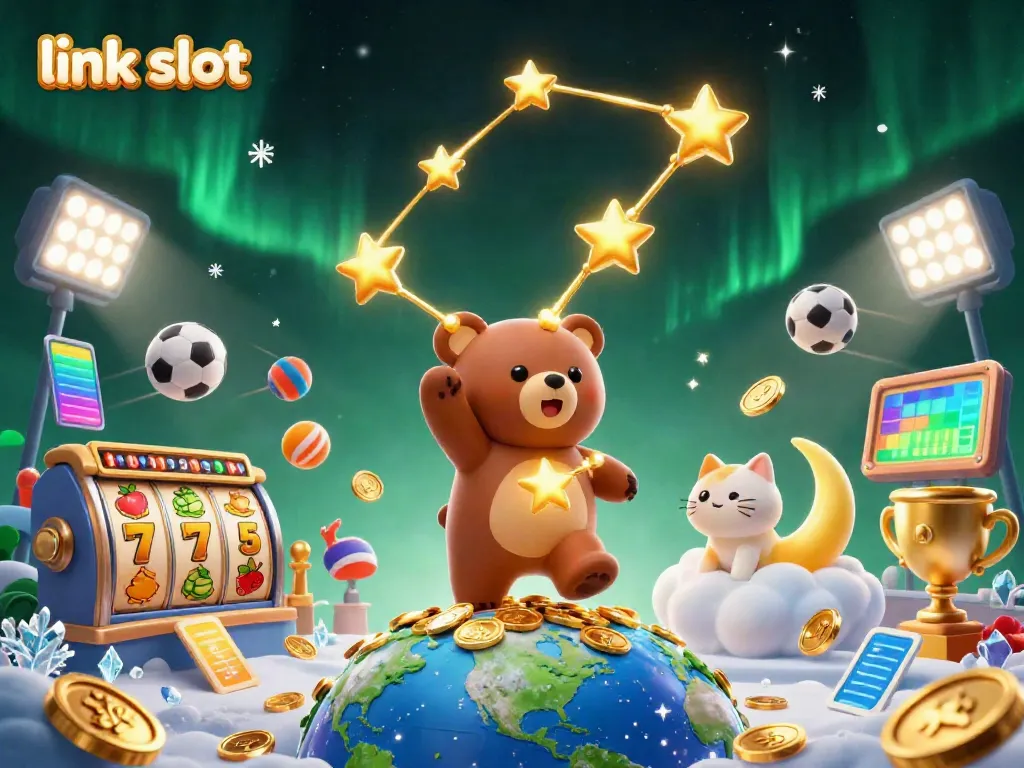 Experience the thrill at link slot with an exciting jackpot scene featuring animated characters and casino elements.