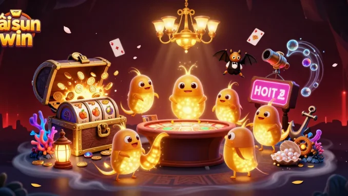 Join the fun at tải sun win with glowing creatures at a vibrant cave casino scene
