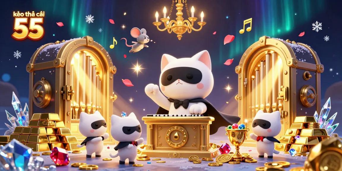Engage in kèo nhà cái 55 with an enchanting casino scene showcasing a phantom cat and treasure.