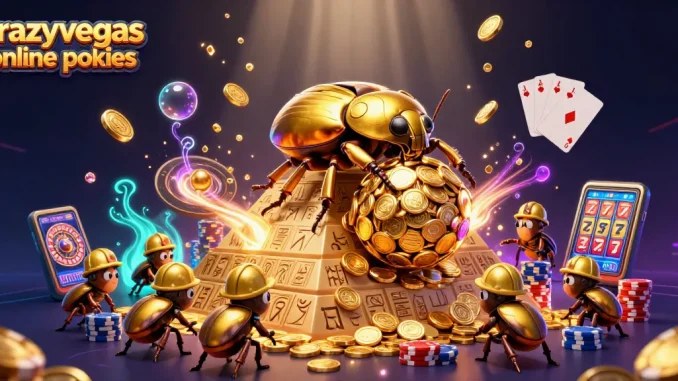 Cascade of coins and gems in an energetic scene with crazyvegas online pokies and vivid casino elements.